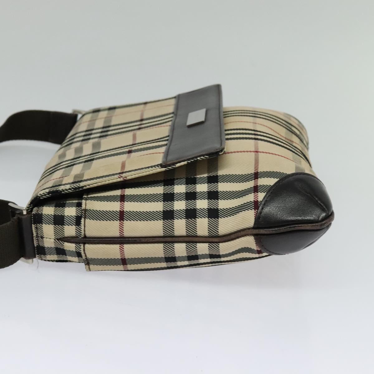 BURBERRY Nova Check Shoulder Bag Nylon Beige Silver Auth 120589