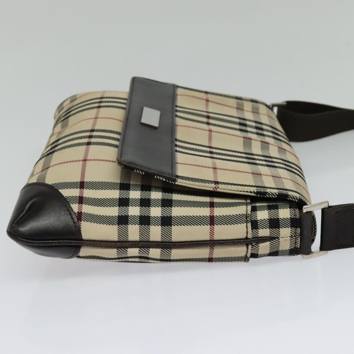 BURBERRY Nova Check Shoulder Bag Nylon Beige Silver Auth 120589