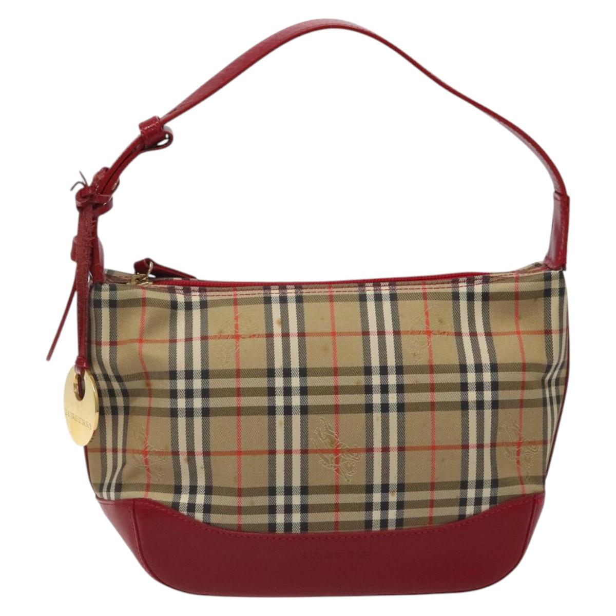 BURBERRY Nova Check Shoulder Bag Canvas Beige Gold Auth 120590