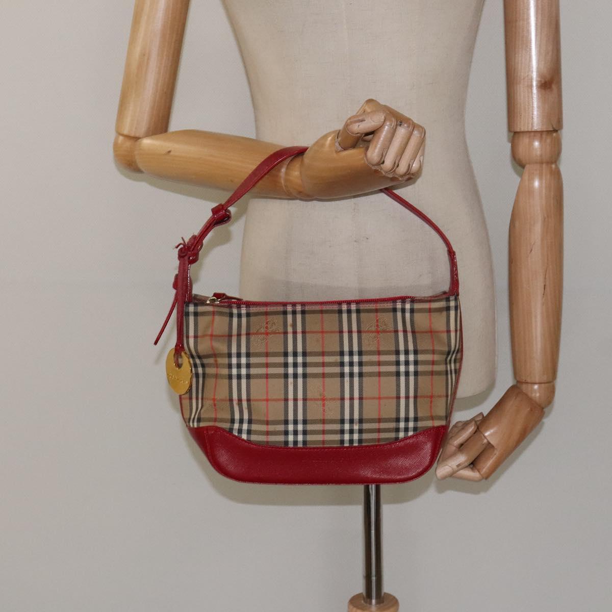 BURBERRY Nova Check Shoulder Bag Canvas Beige Gold Auth 120590