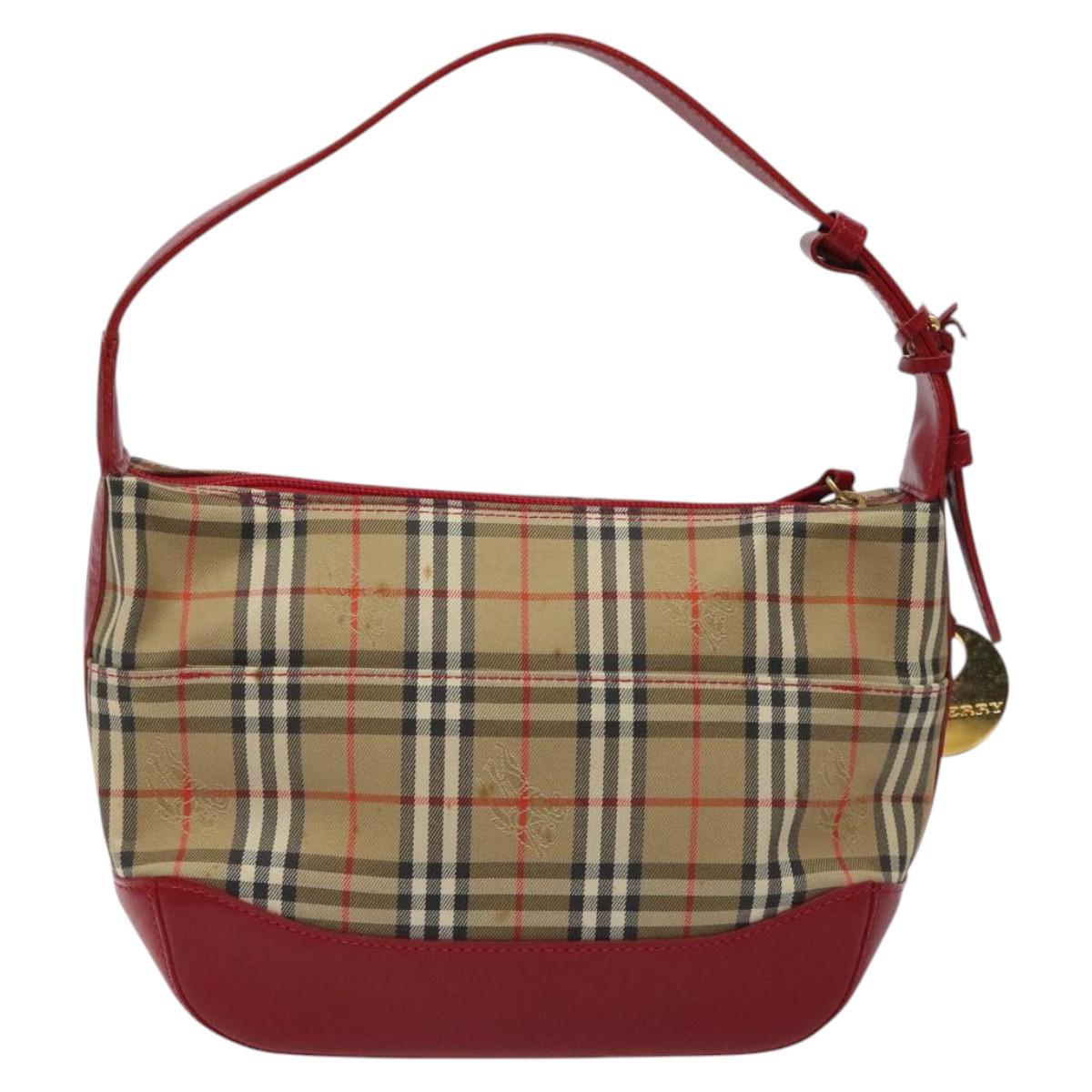 BURBERRY Nova Check Shoulder Bag Canvas Beige Gold Auth 120590