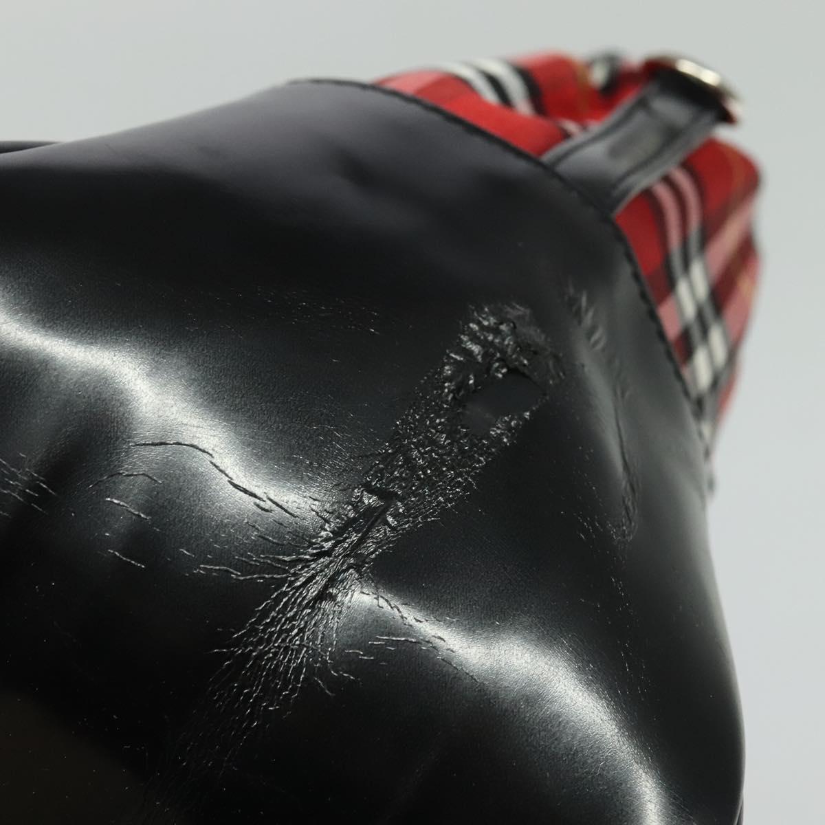 Burberrys Nova Check Blue Label Hand Bag Nylon Red Silver Auth 120591