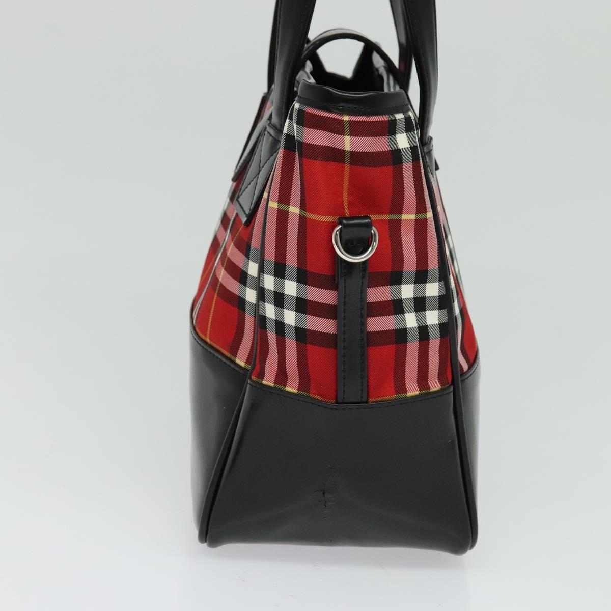 Burberrys Nova Check Blue Label Hand Bag Nylon Red Silver Auth 120591