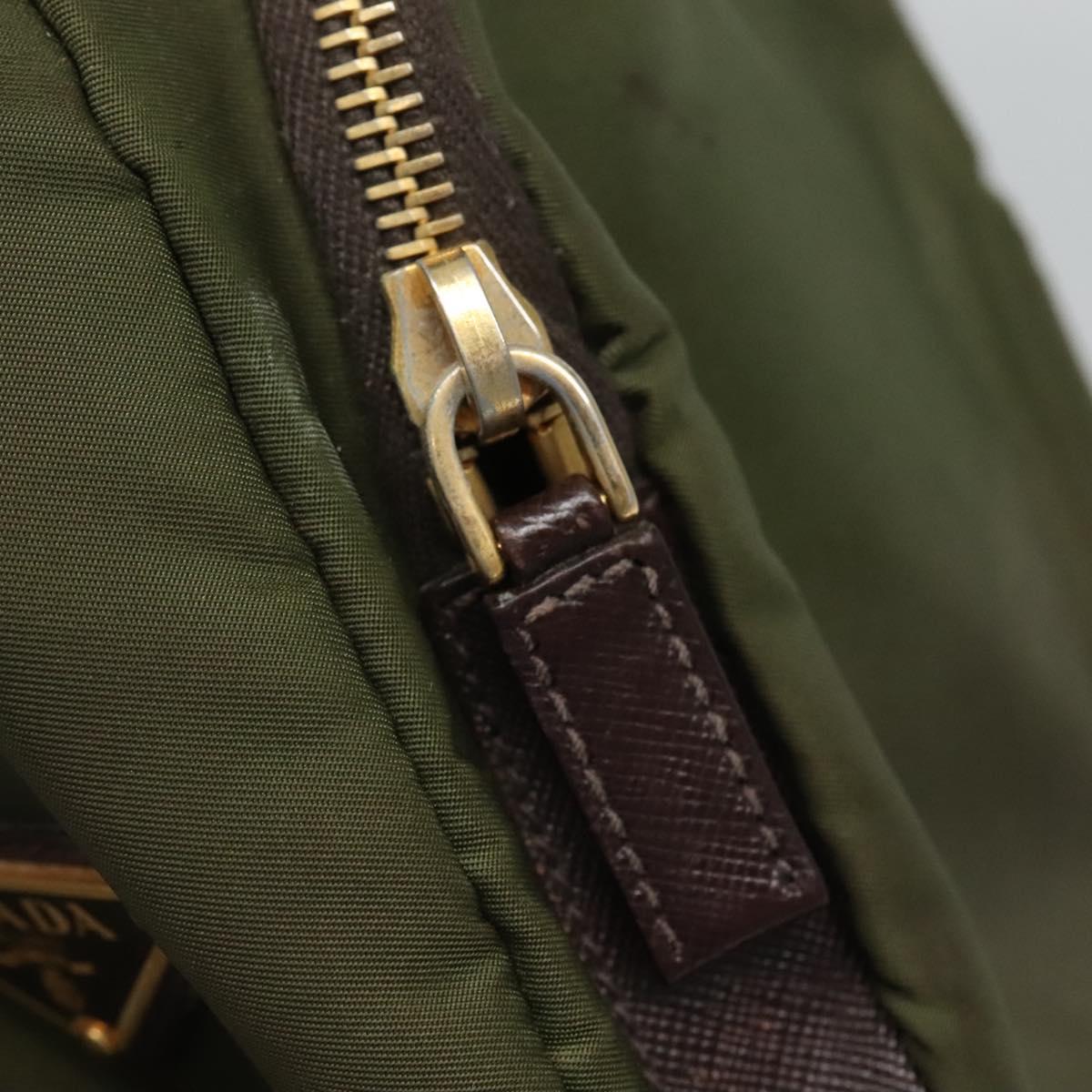 PRADA Shoulder Bag Nylon Khaki Gold Auth 120599