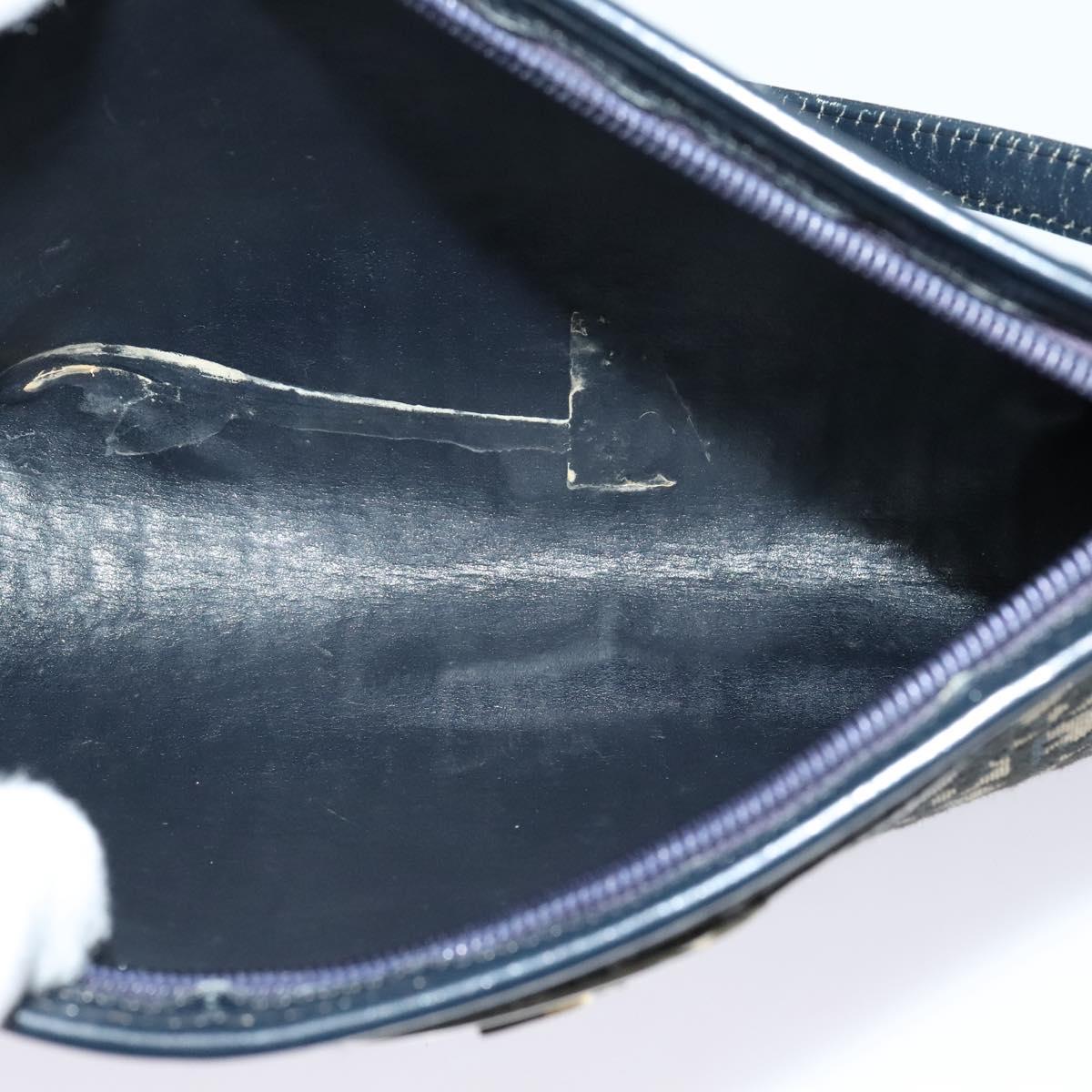 Christian Dior Trotter Canvas Shoulder Bag Navy Gold Auth 120603