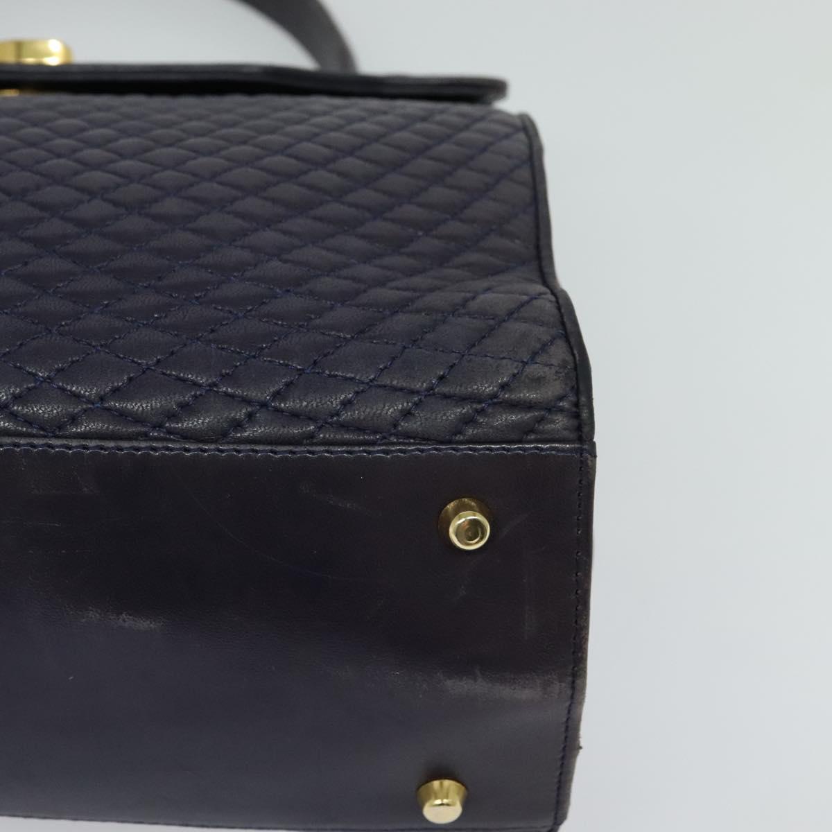 BALLY Hand Bag Leather 2way Navy Gold Auth 120604