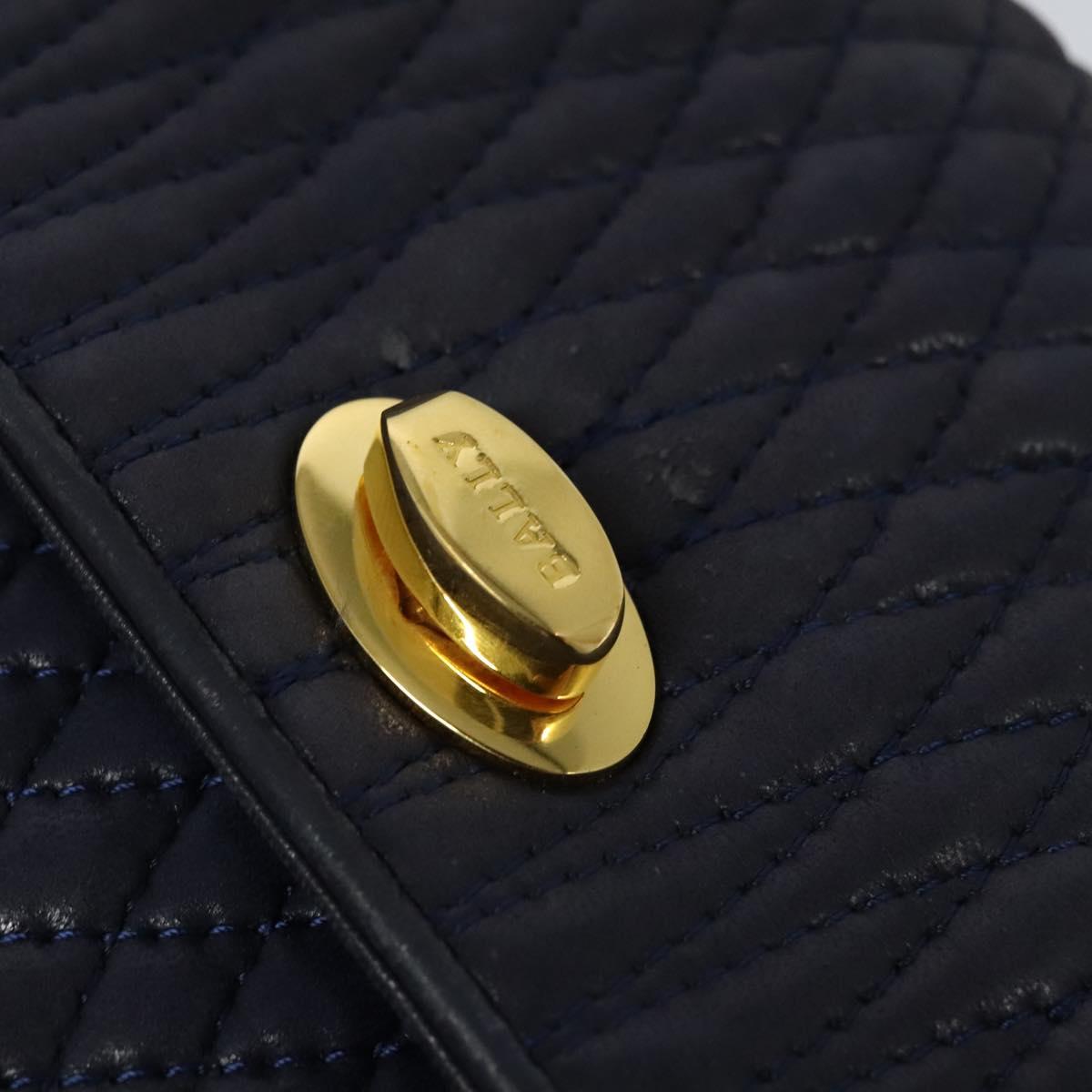 BALLY Hand Bag Leather 2way Navy Gold Auth 120604
