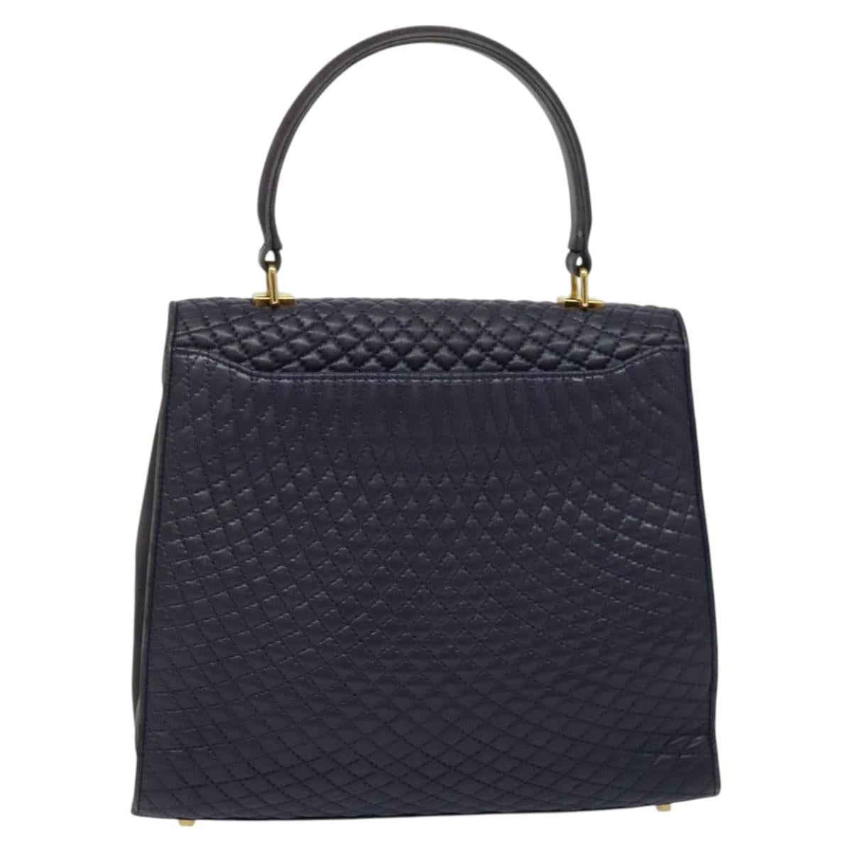 BALLY Hand Bag Leather 2way Navy Gold Auth 120604