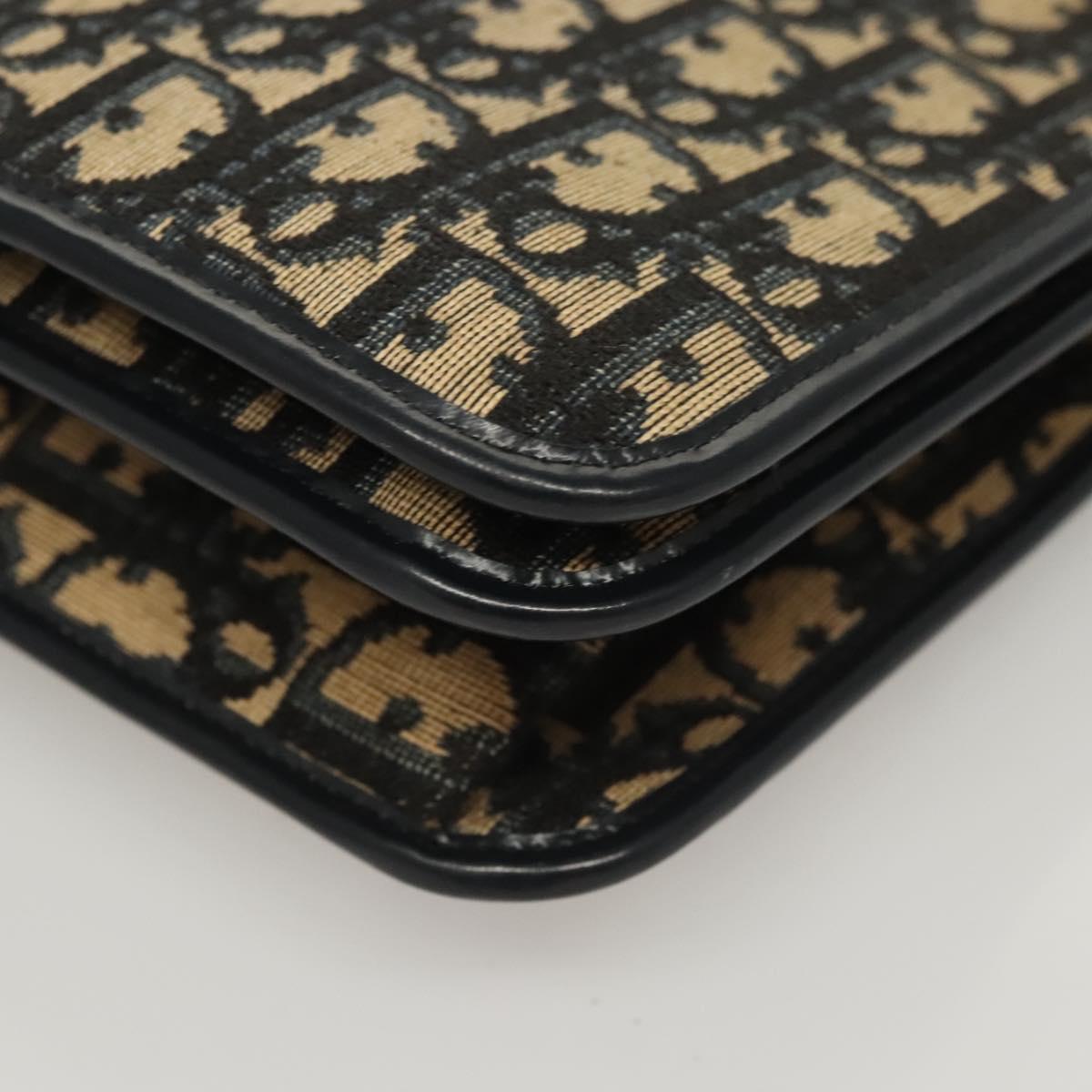 Christian Dior Trotter Canvas Shoulder Bag Navy Gold Auth 120610