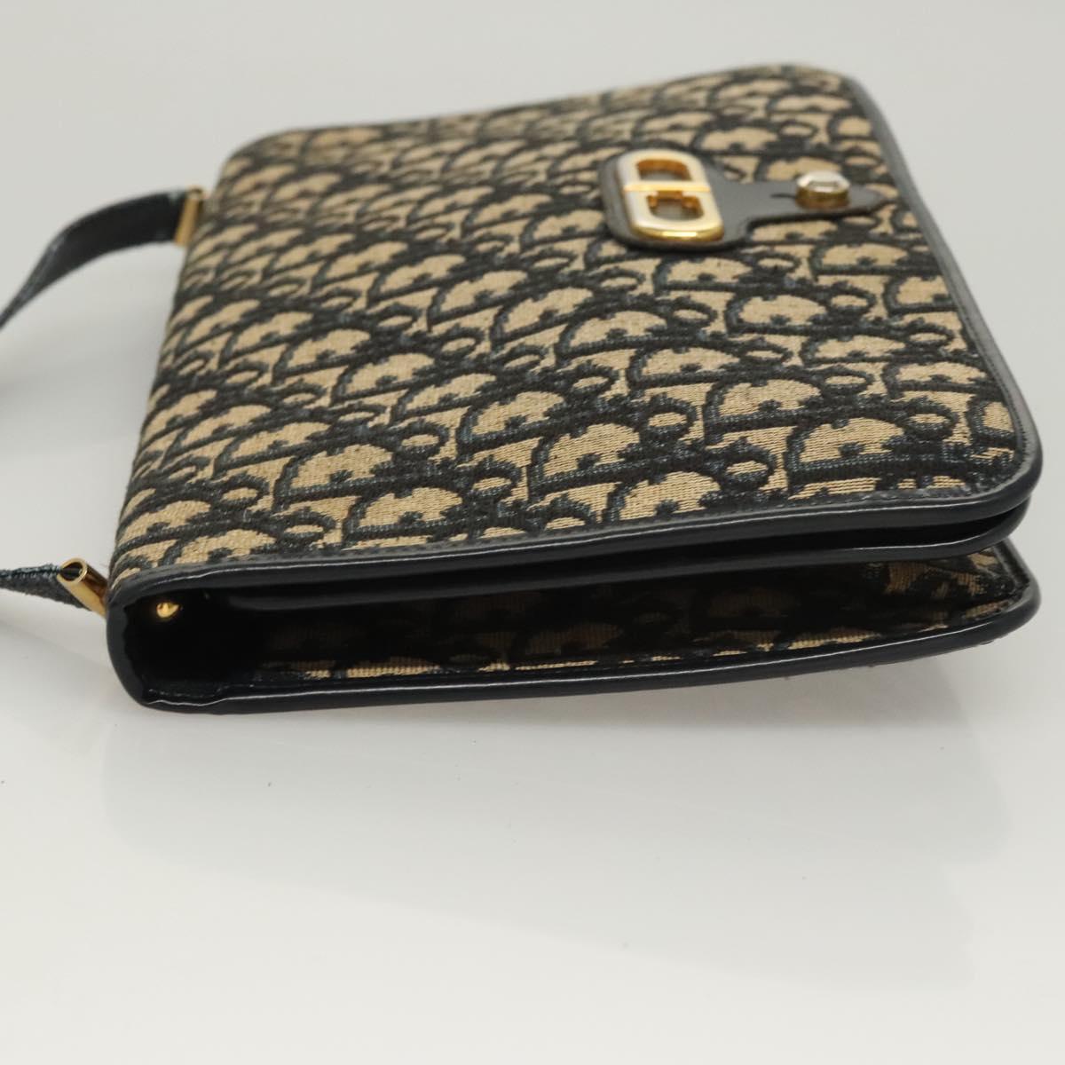 Christian Dior Trotter Canvas Shoulder Bag Navy Gold Auth 120610