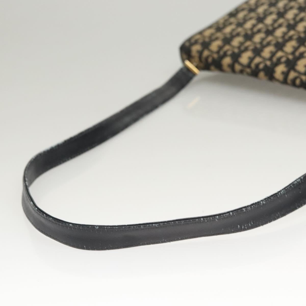 Christian Dior Trotter Canvas Shoulder Bag Navy Gold Auth 120610