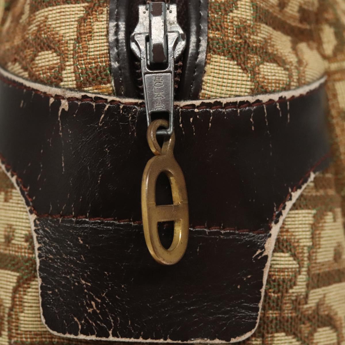 Christian Dior Trotter Canvas Hand Bag Brown Gold Auth 120616