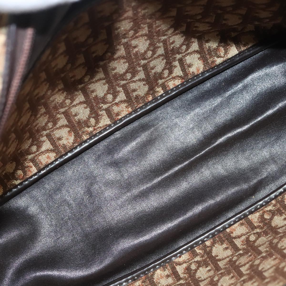 Christian Dior Trotter Canvas Hand Bag Brown Gold Auth 120616