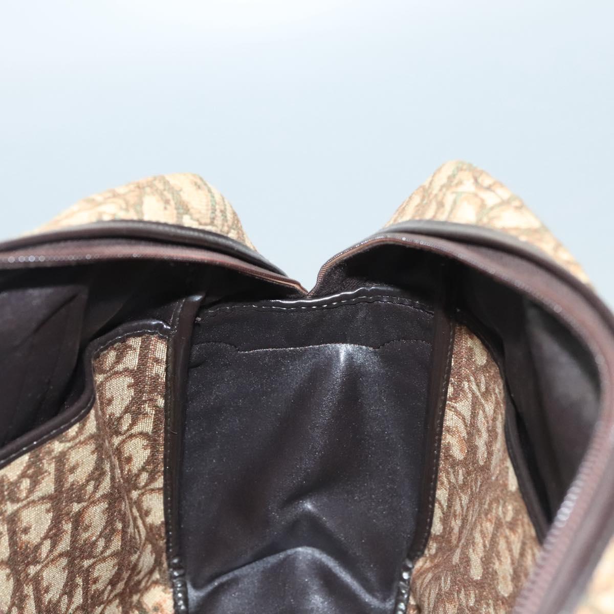 Christian Dior Trotter Canvas Hand Bag Brown Gold Auth 120616
