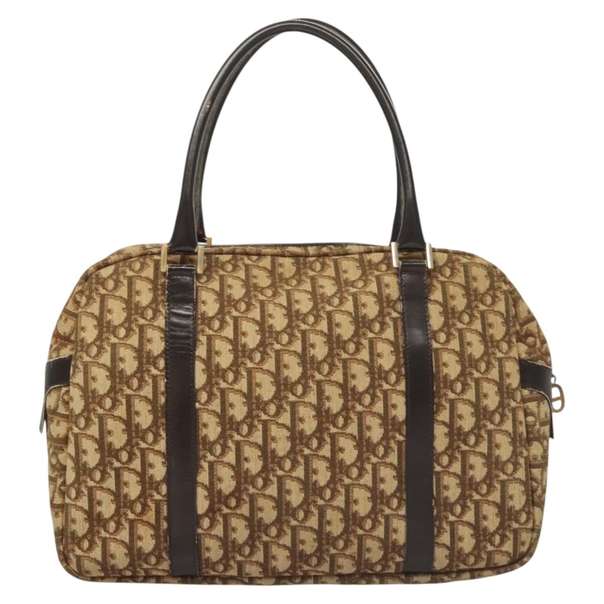 Christian Dior Trotter Canvas Hand Bag Brown Gold Auth 120616