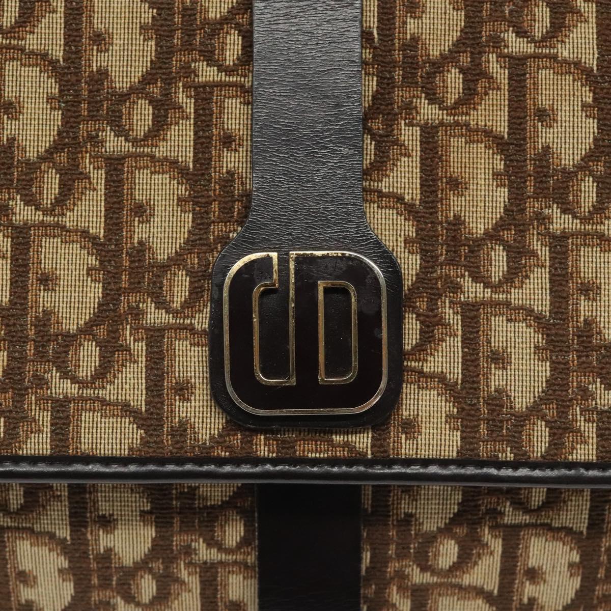 Christian Dior Trotter Canvas Shoulder Bag Brown Gold Auth 120625