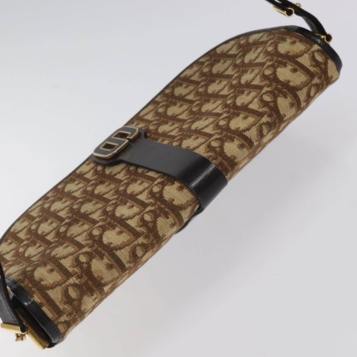 Christian Dior Trotter Canvas Shoulder Bag Brown Gold Auth 120625