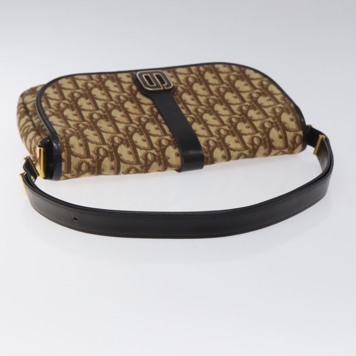 Christian Dior Trotter Canvas Shoulder Bag Brown Gold Auth 120625