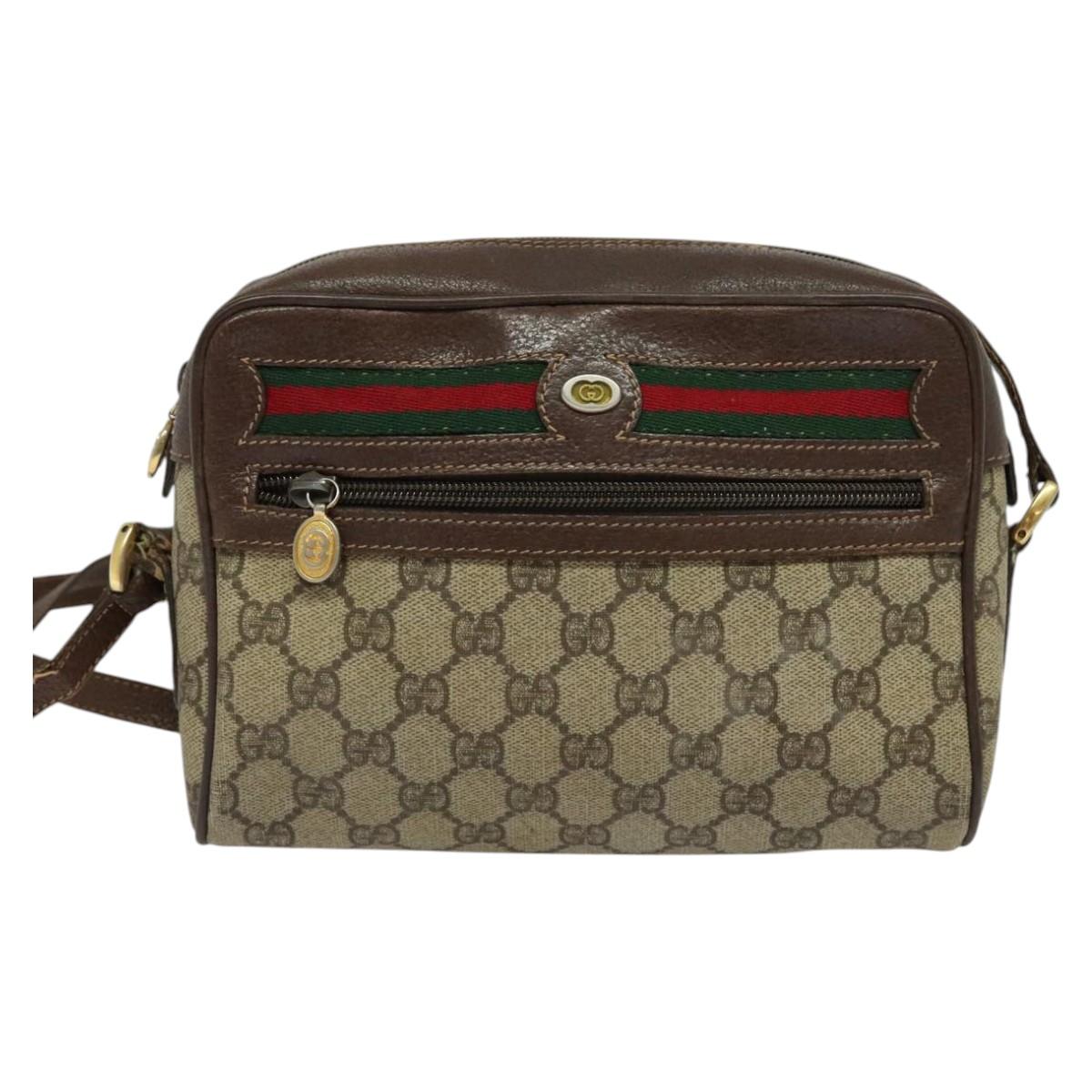 GUCCI GG Supreme Web Sherry Line Shoulder Bag PVC Beige Gold Auth 120628