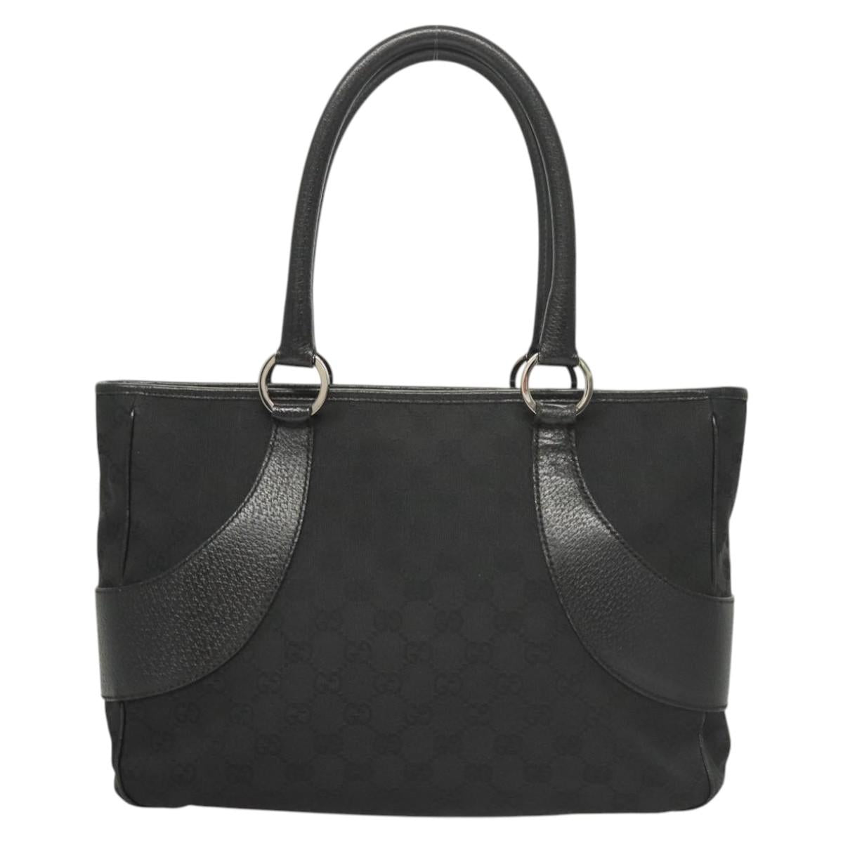 GUCCI GG Canvas Hand Bag Black Silver 113011 Auth 120633