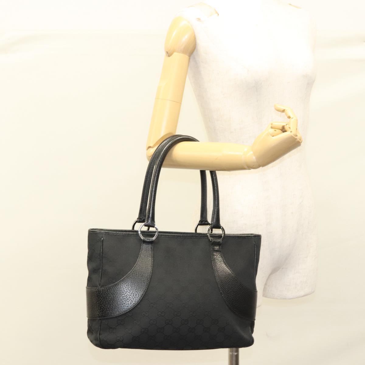 GUCCI GG Canvas Hand Bag Black Silver 113011 Auth 120633