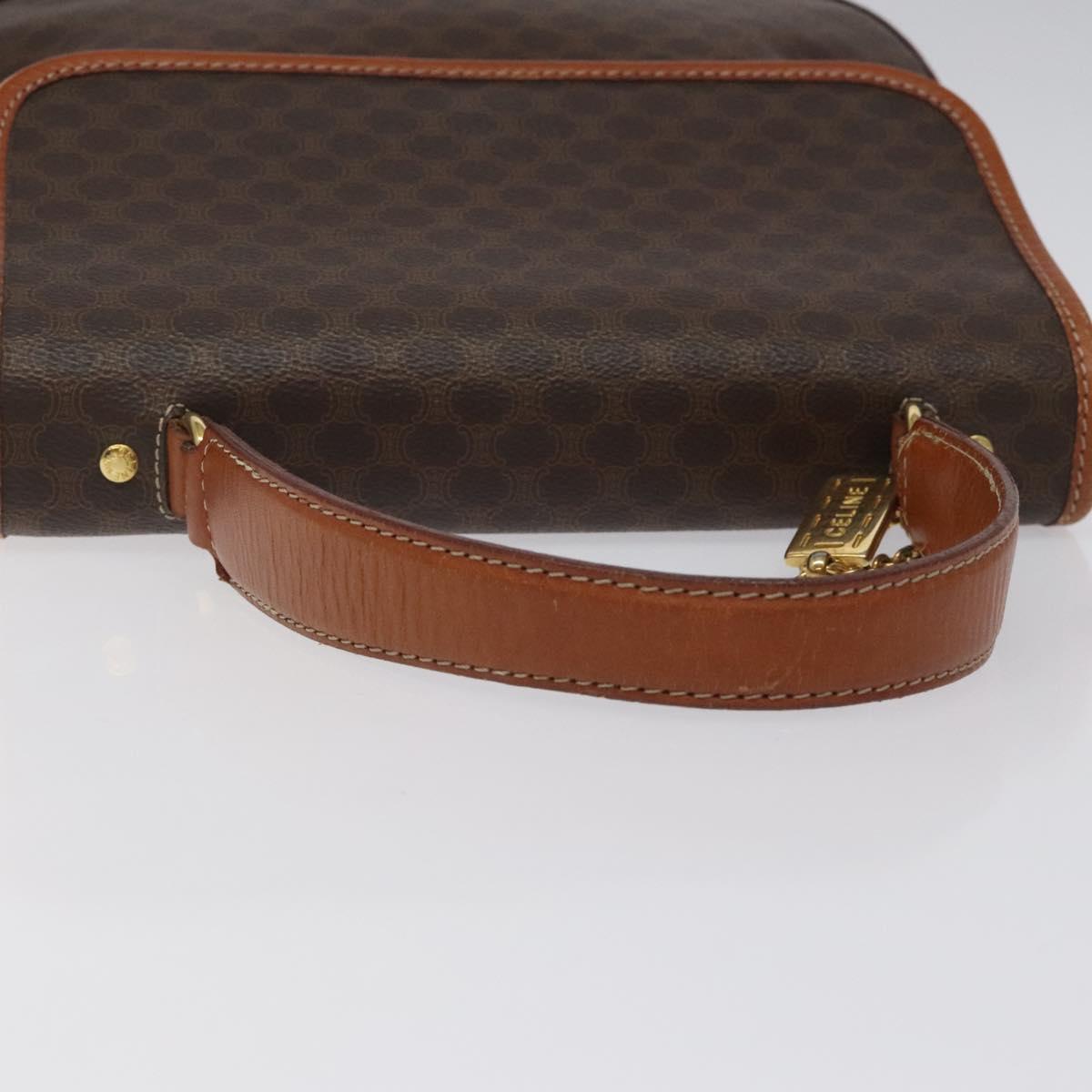 CELINE Macadam Canvas Hand Bag PVC Leather Brown Gold Auth 120634
