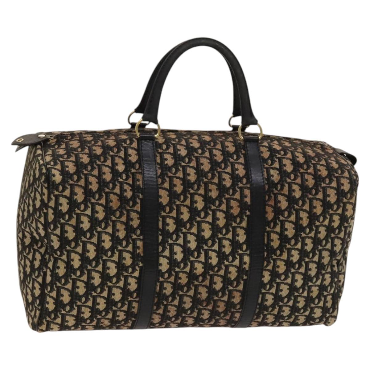 Christian Dior Trotter Canvas Boston Bag Navy Gold Auth 120635