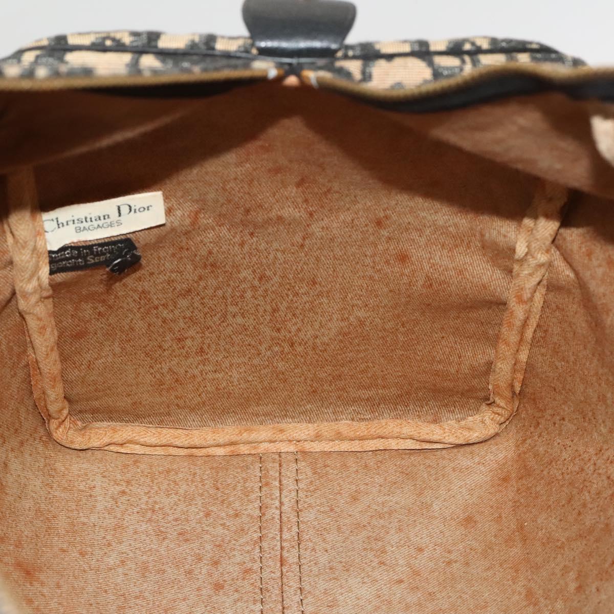 Christian Dior Trotter Canvas Boston Bag Navy Gold Auth 120635