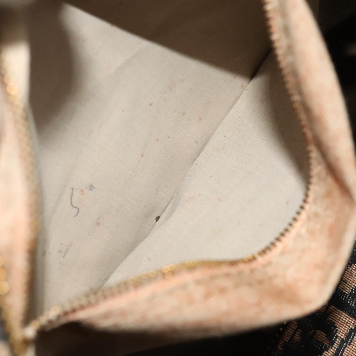 Christian Dior Trotter Canvas Boston Bag Navy Gold Auth 120635