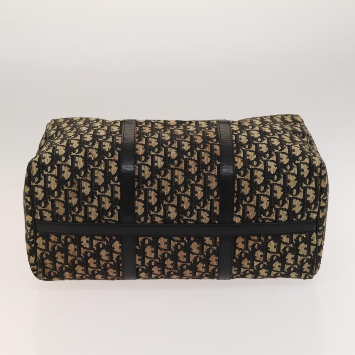 Christian Dior Trotter Canvas Boston Bag Navy Gold Auth 120635