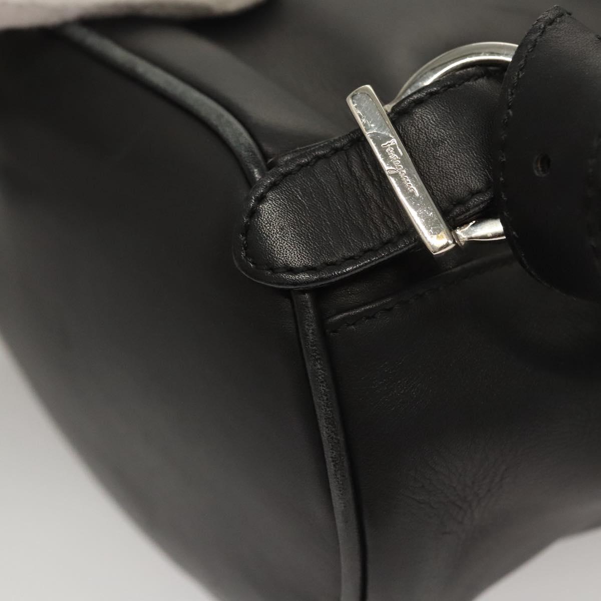 Salvatore Ferragamo Gancini Backpack Leather Black Silver Auth 120651