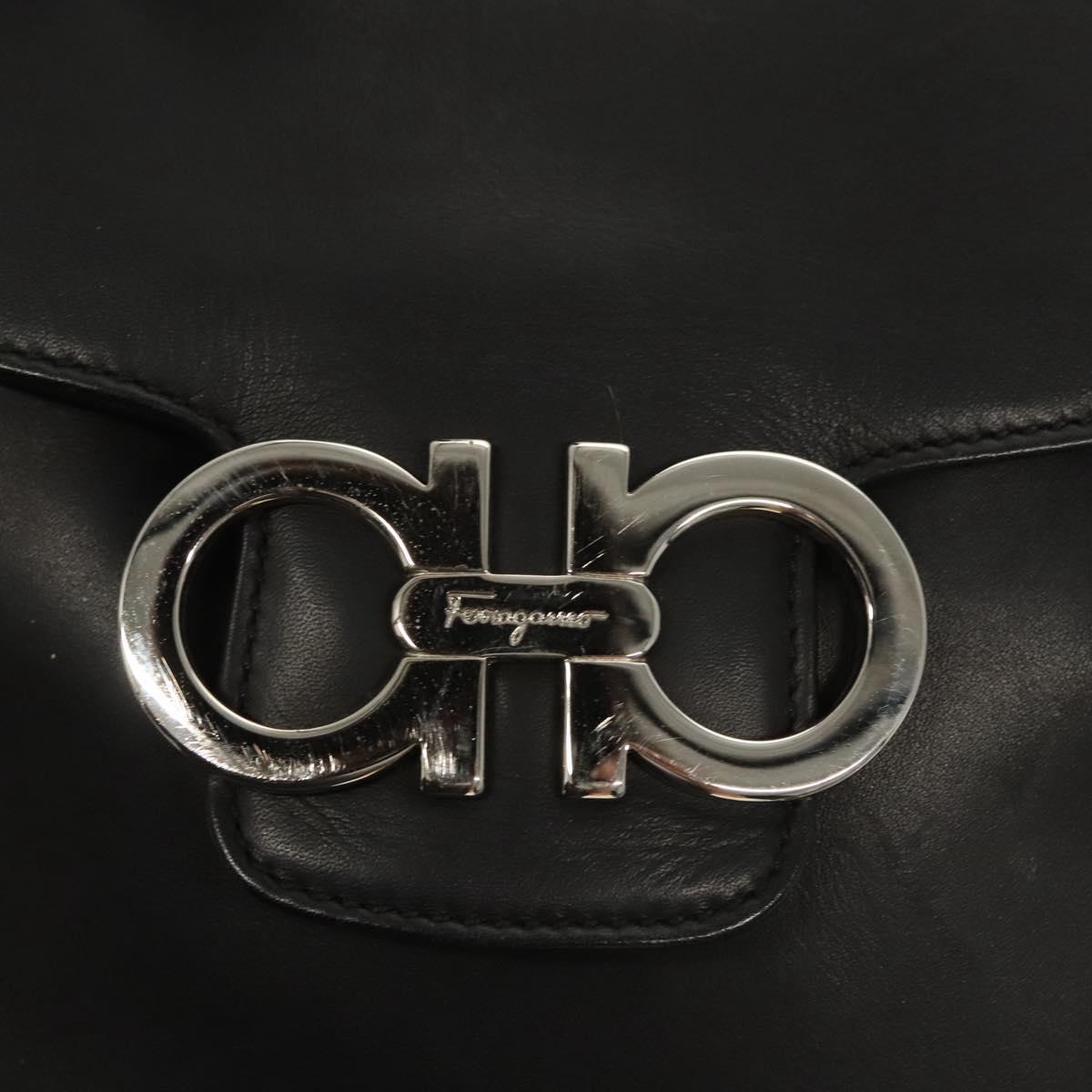 Salvatore Ferragamo Gancini Backpack Leather Black Silver Auth 120651