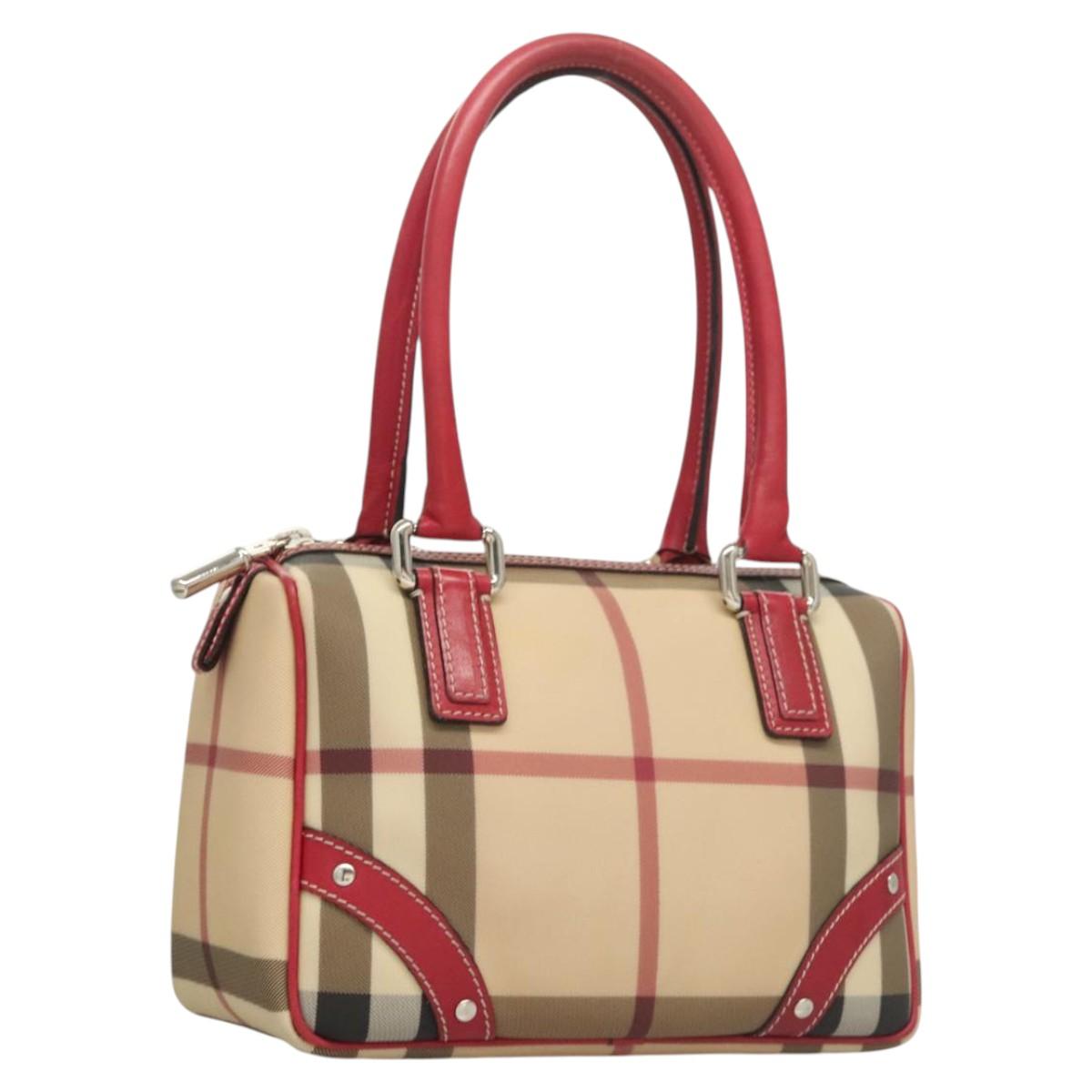 BURBERRY Nova Check Hand Bag PVC Beige Silver Auth 120678