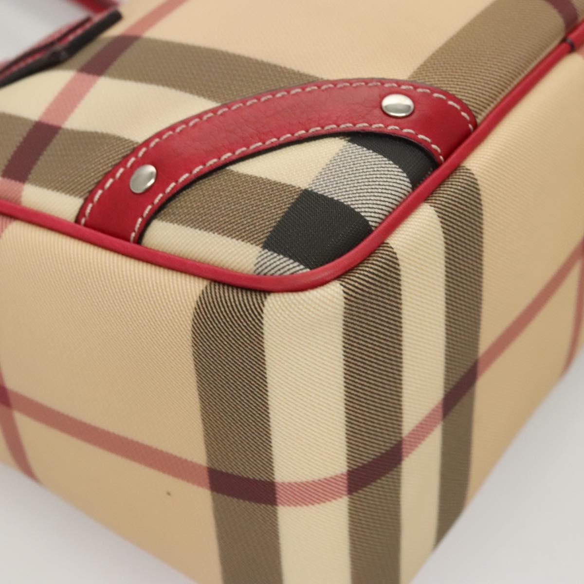 BURBERRY Nova Check Hand Bag PVC Beige Silver Auth 120678
