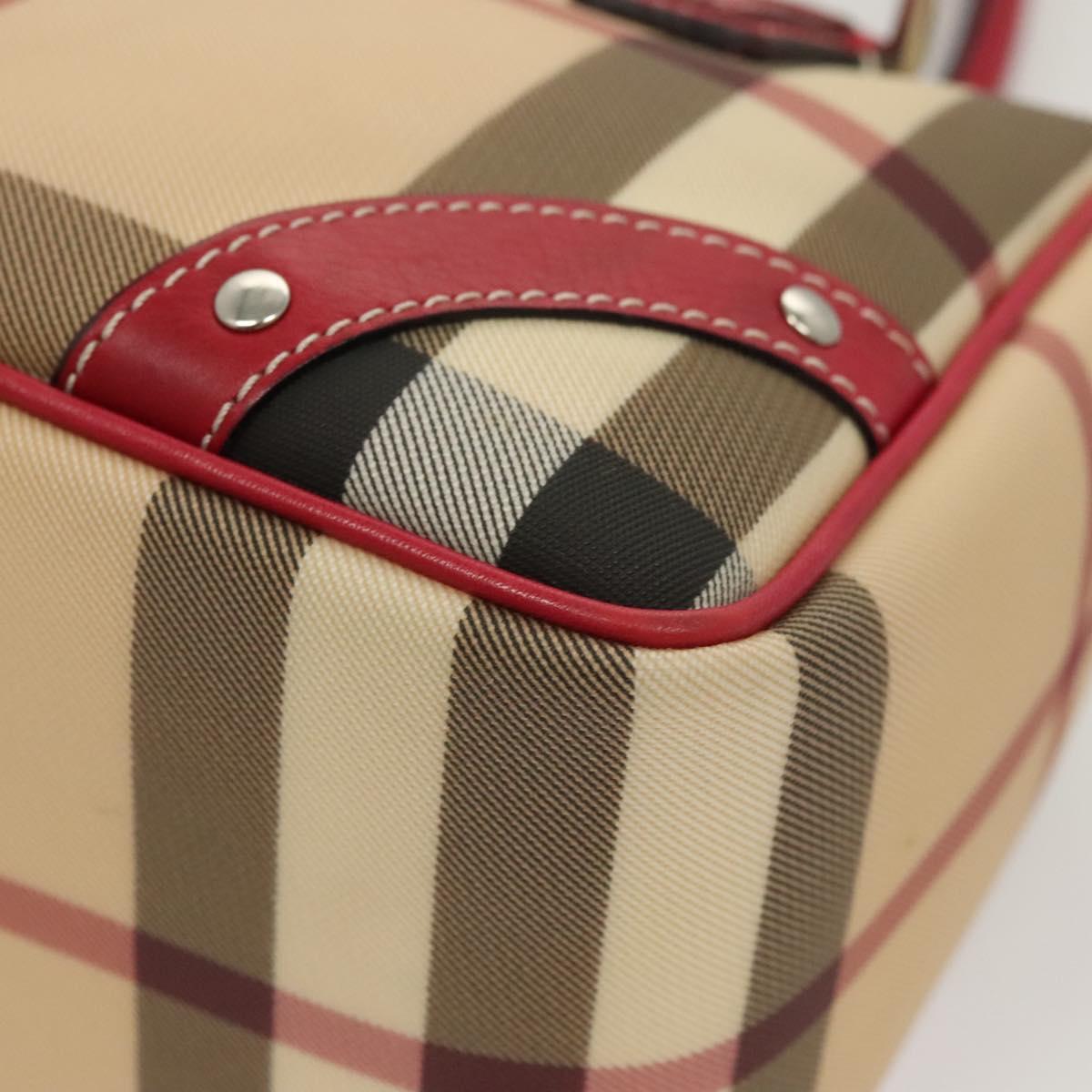 BURBERRY Nova Check Hand Bag PVC Beige Silver Auth 120678