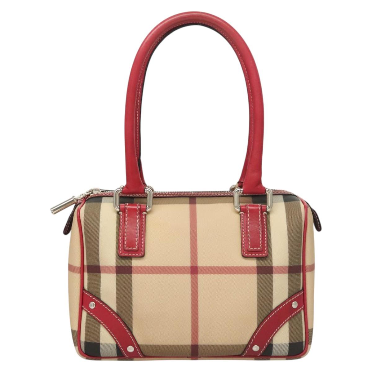 BURBERRY Nova Check Hand Bag PVC Beige Silver Auth 120678