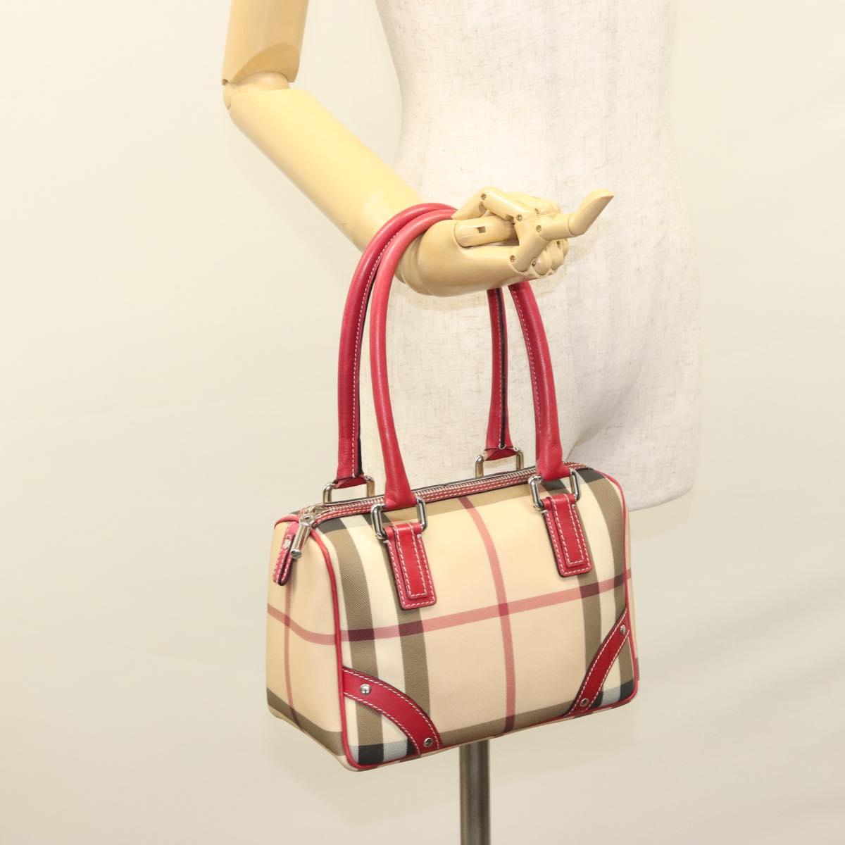 BURBERRY Nova Check Hand Bag PVC Beige Silver Auth 120678