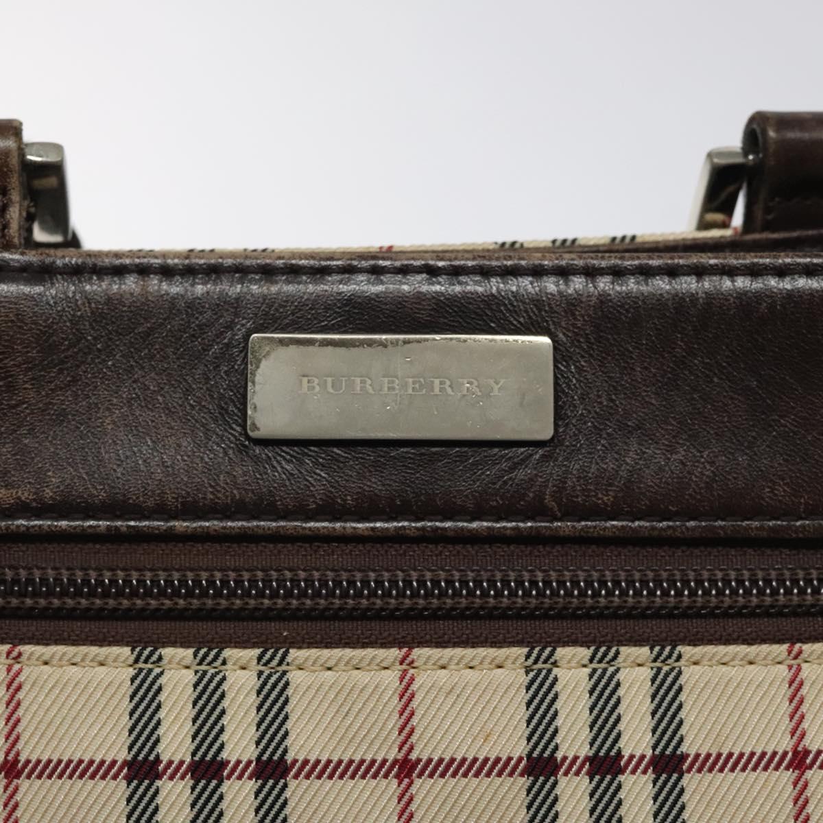 BURBERRY Nova Check Shoulder Bag Beige Silver Auth 120704