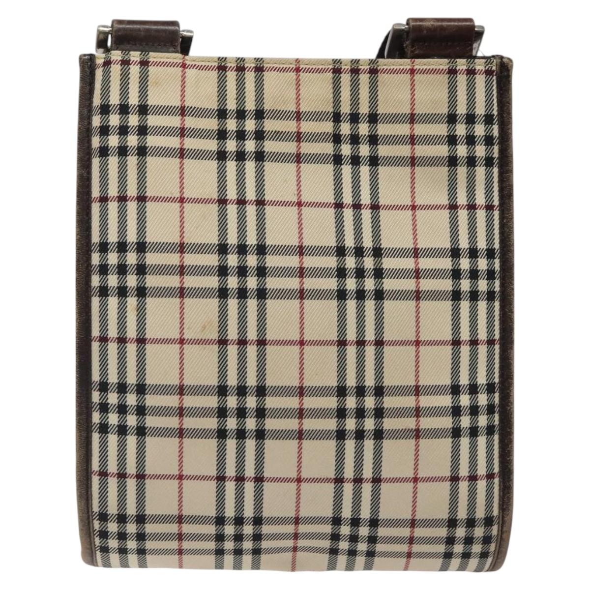 BURBERRY Nova Check Shoulder Bag Beige Silver Auth 120704