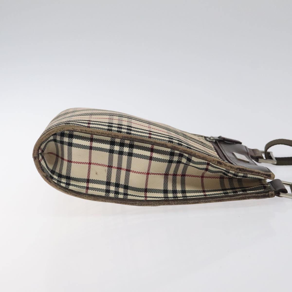 BURBERRY Nova Check Shoulder Bag Beige Silver Auth 120704