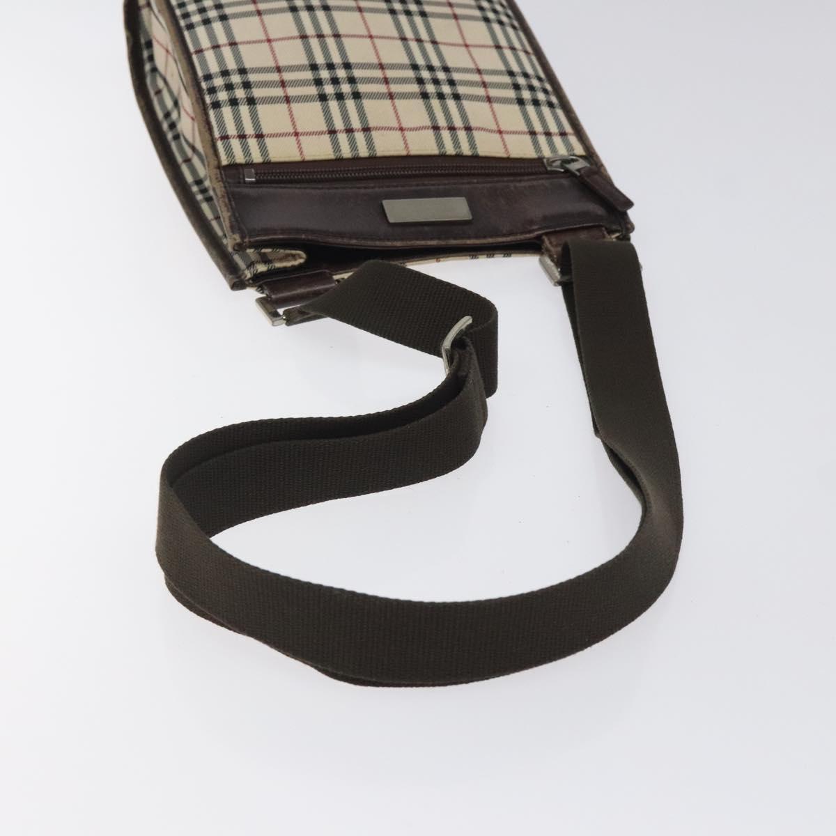 BURBERRY Nova Check Shoulder Bag Beige Silver Auth 120704