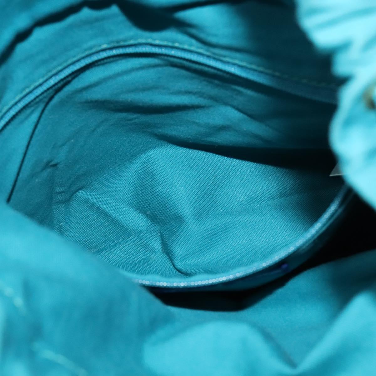 BURBERRY Blue Label Hand Bag Straw 2way Blue Gold Auth 120707