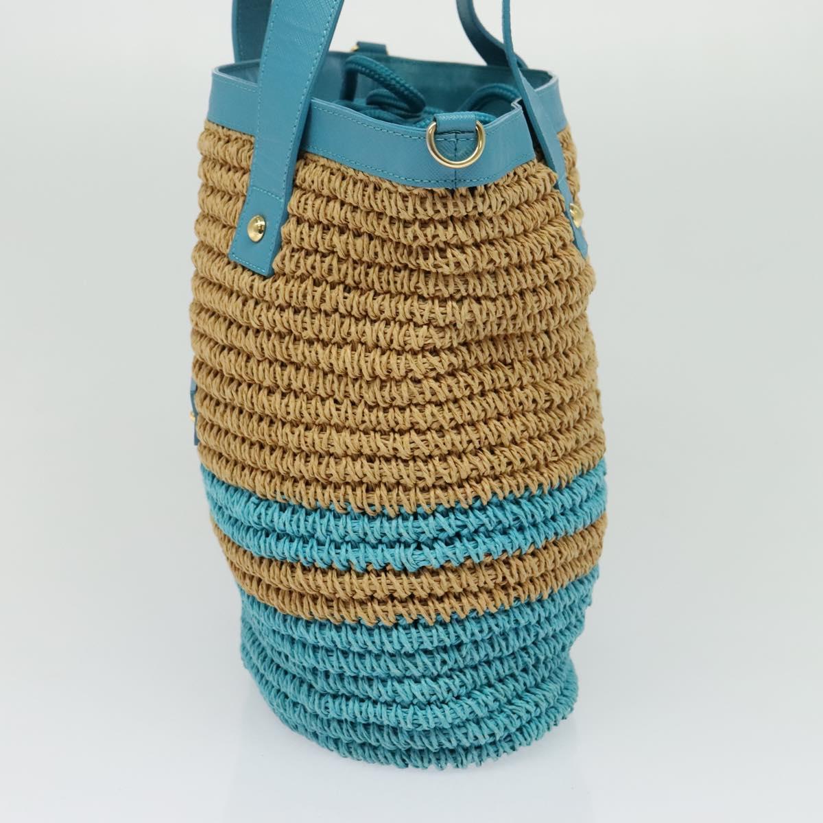 BURBERRY Blue Label Hand Bag Straw 2way Blue Gold Auth 120707