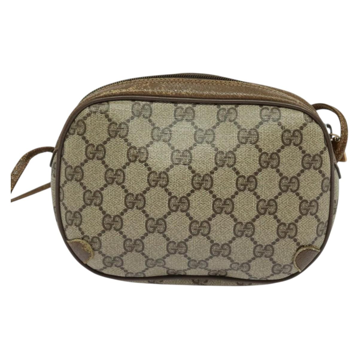GUCCI GG Supreme Web Sherry Line Bag PVC Beige Gold 89 02 066 Auth 120713