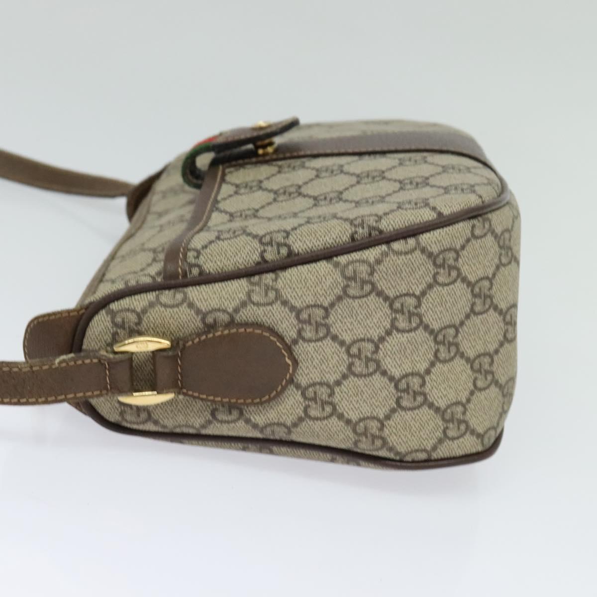 GUCCI GG Supreme Web Sherry Line Bag PVC Beige Gold 001 58 6177 Auth 120727