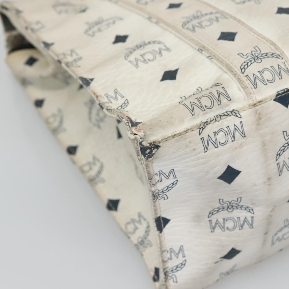 MCM Logogram Vicetos Tote Bag PVC Leather White Gold Auth 120736