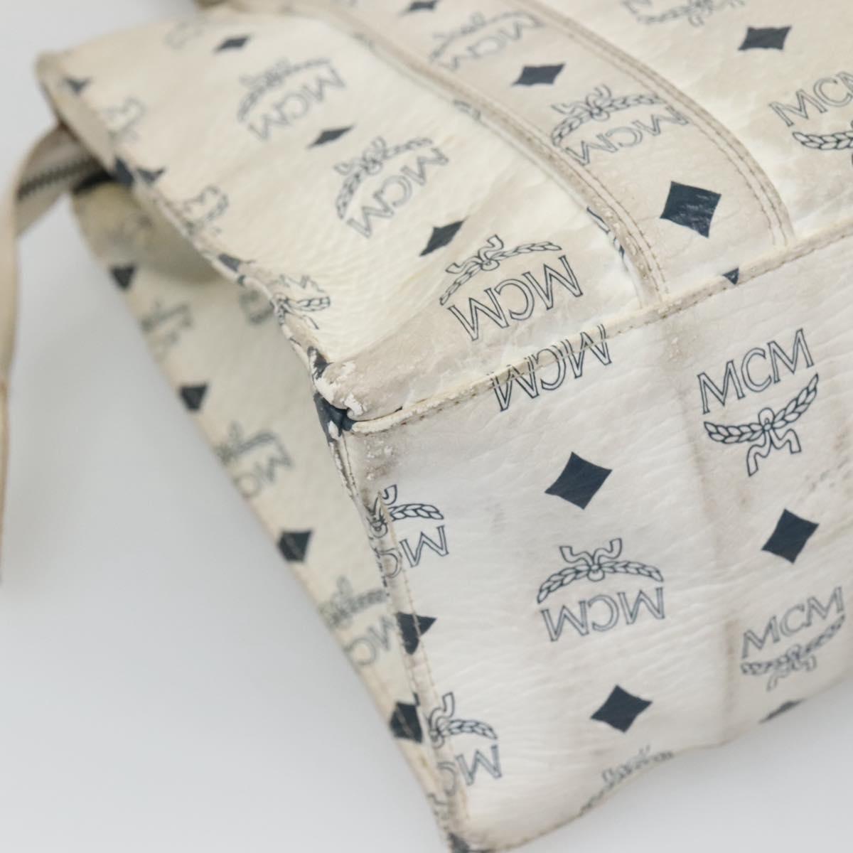 MCM Logogram Vicetos Tote Bag PVC Leather White Gold Auth 120736