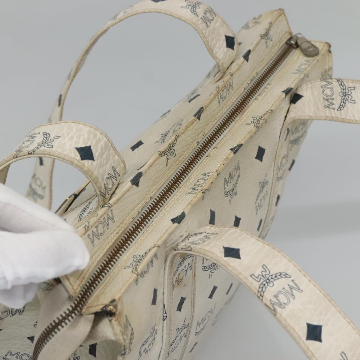 MCM Logogram Vicetos Tote Bag PVC Leather White Gold Auth 120736
