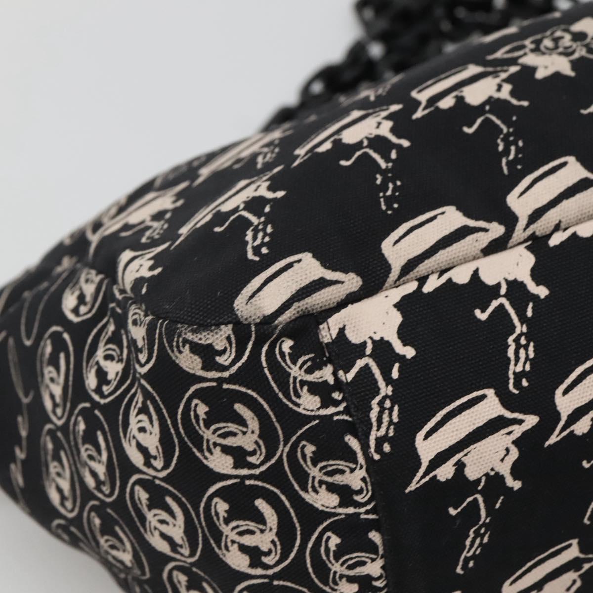 CHANEL Chain Tote Bag Canvas Black CC Auth 120748
