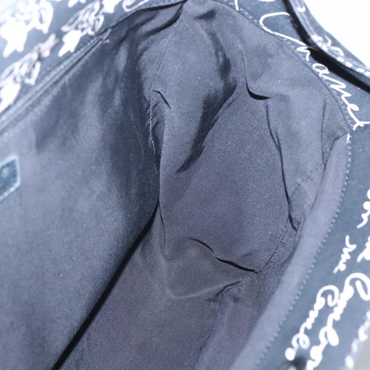 CHANEL Chain Tote Bag Canvas Black CC Auth 120748